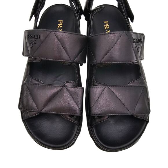 Prada Quilted Padded Strap Slingback Dad Sandal Black Leather Size 39.5 US 9.5 - Picture 9 of 12